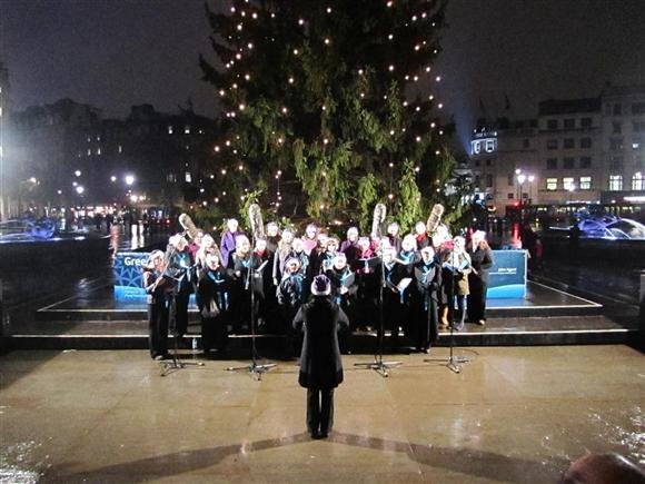 Vocal Dimension singing in Trafalgar Square, London
