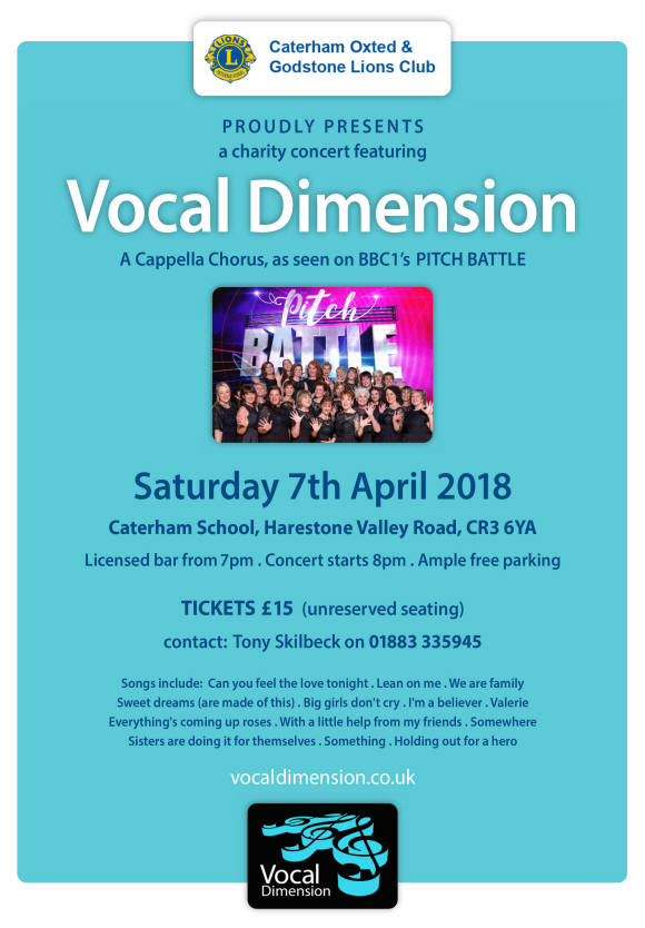 Saturday 7th April 2018 at 8pm. Caterham School Harestone Valley Road, Caterham, CR3 6YA 