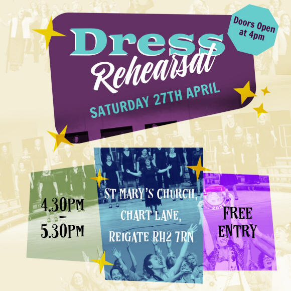 Dress rehearsal on Saturday 27th April 2024. Doors open at 4:00pm for refreshments. Showtime is 4:30pm to 5:30pm.